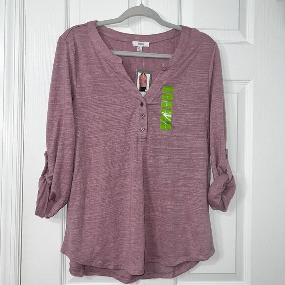 Nuco Tops - NWT Nuco Button V-Neck Elderberry Top Size L